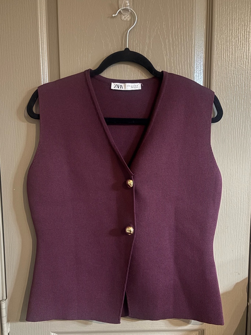 Zara Plum Sleeveless V-Neck Button Vest with Gold Buttons